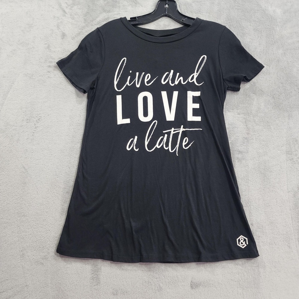 NEW‎ Agnes & Dora Shirt Womens S Black Live And Love A Latte Graphic Tunic Tee